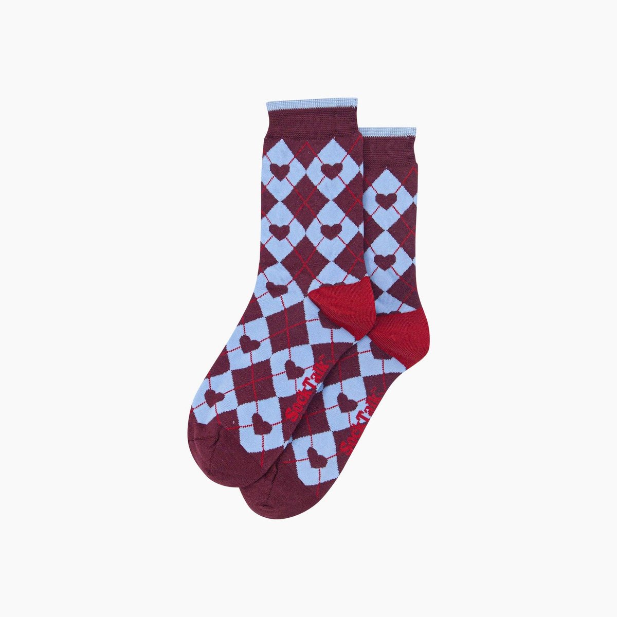 Heart Argyle Women's Bamboo Socks in Burgundy/Blue