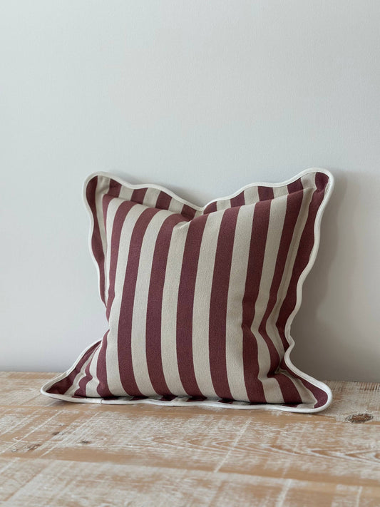 Chloe Plum Stripe Scalloped Edge Cushion Cover