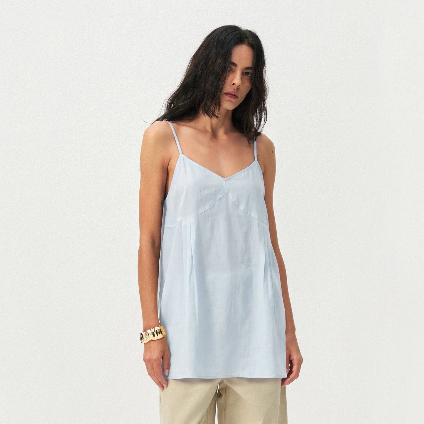 Lyocell-Blend V-Neck Pleated Camisole