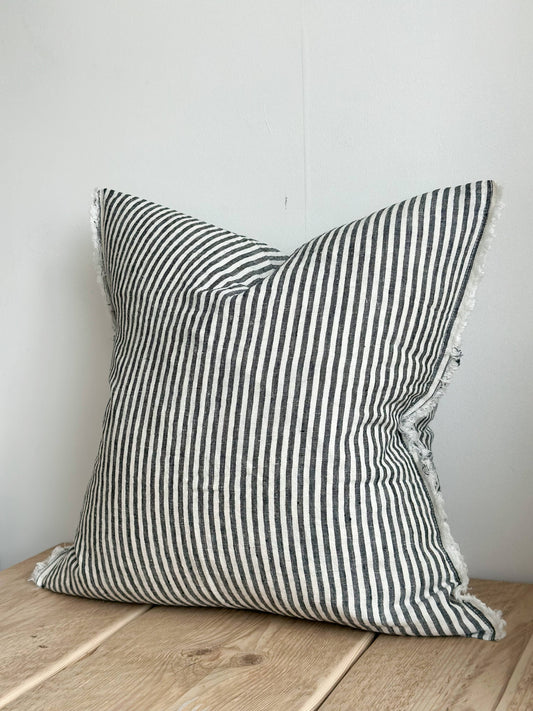 Linen Cushion 45×45 –  Charcoal Stripes