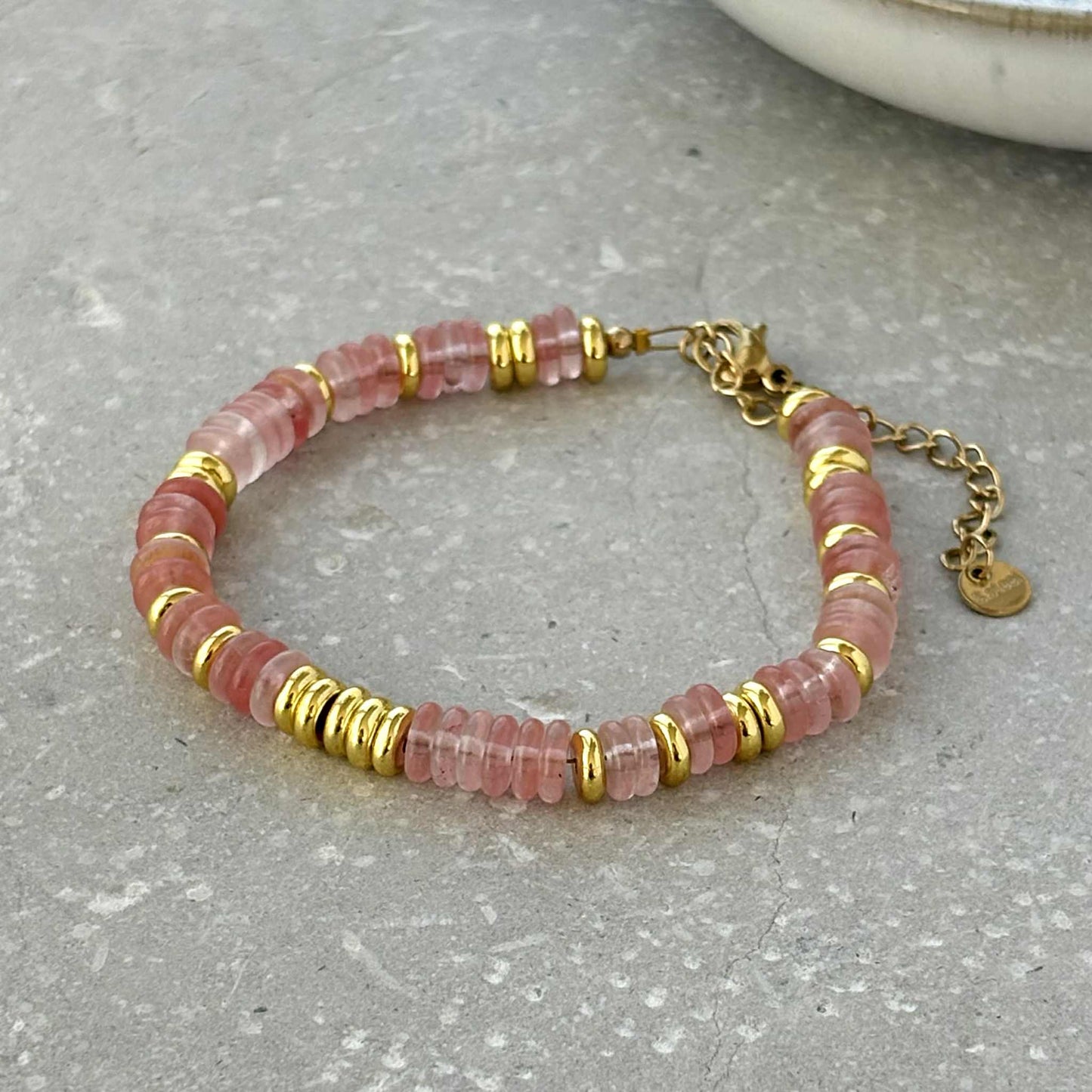 Tarnish Resistant Stone And Gold Beaded Bracelet