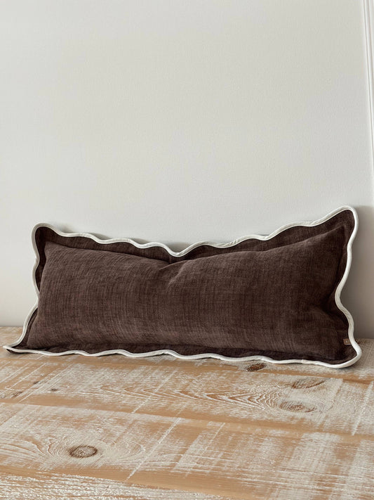 Chloe Dark Brown Scalloped Edge Bolster Cushion 80x30