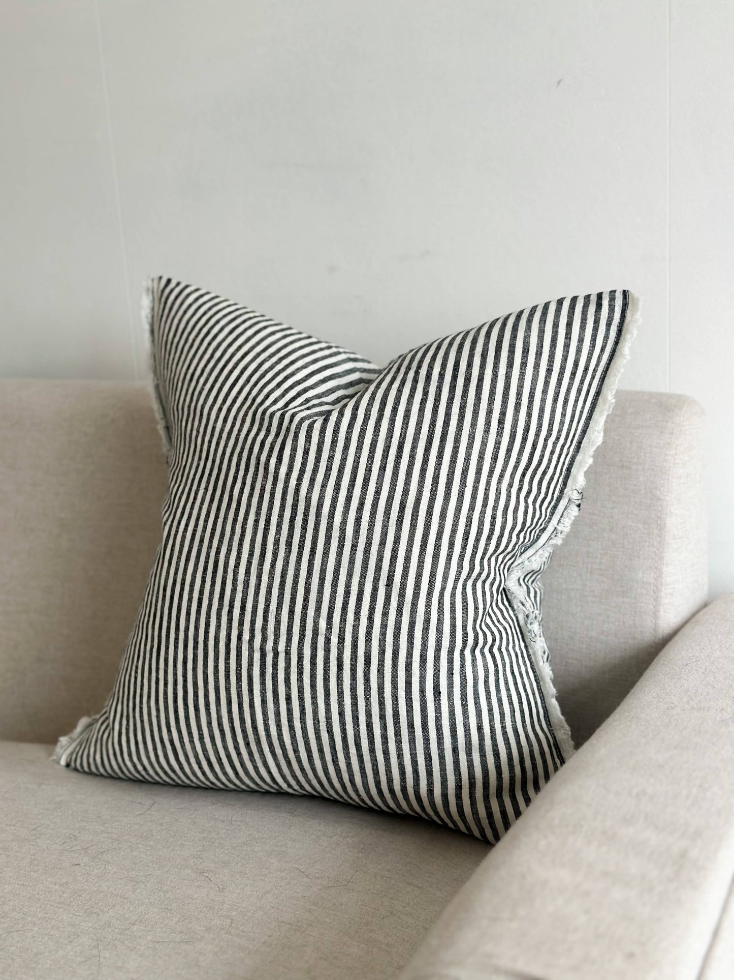 Linen Cushion 45×45 –  Charcoal Stripes