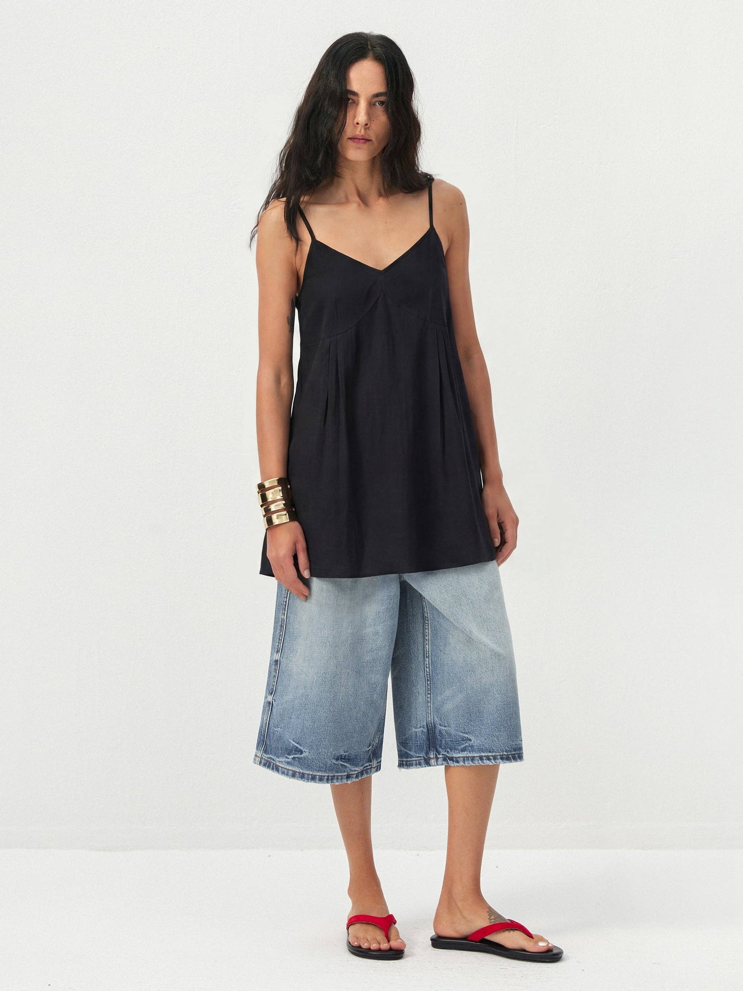 Lyocell-Blend V-Neck Pleated Camisole