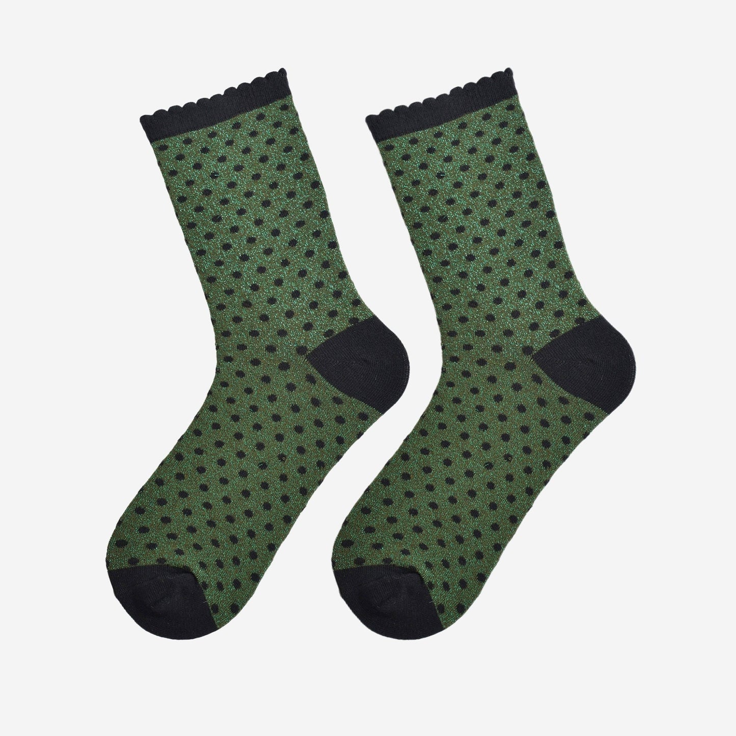 Women's Glitter Socks - Khaki/Black, Small Polka Dot