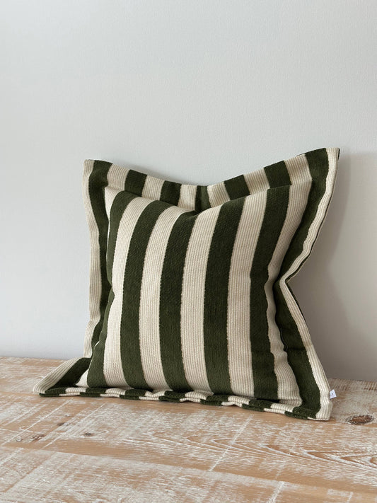 Orla Olive Green Stripe Cushion 45x45cm