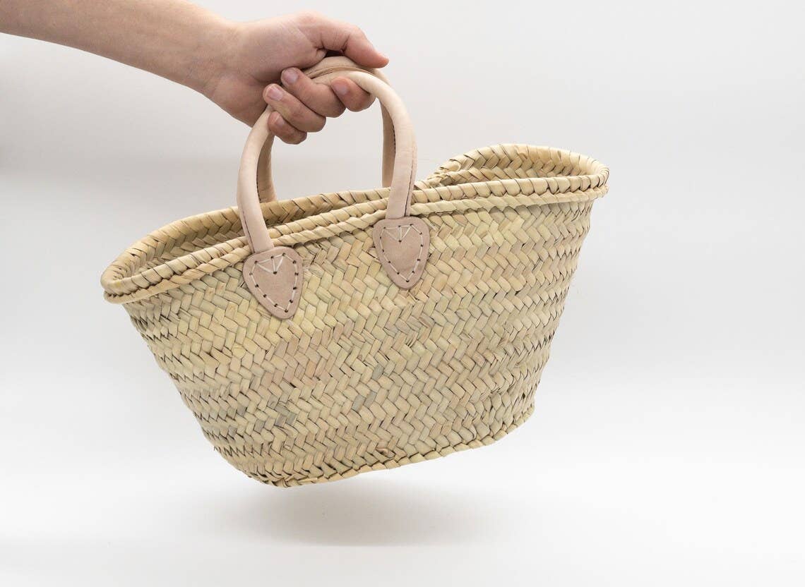 Mini Straw Bags Leather | Beach bag | small straw tote bag