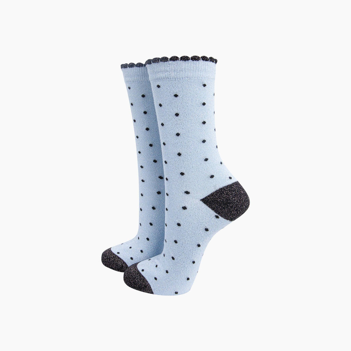 Small Spots Combed Cotton Glitter Socks in Light Blue