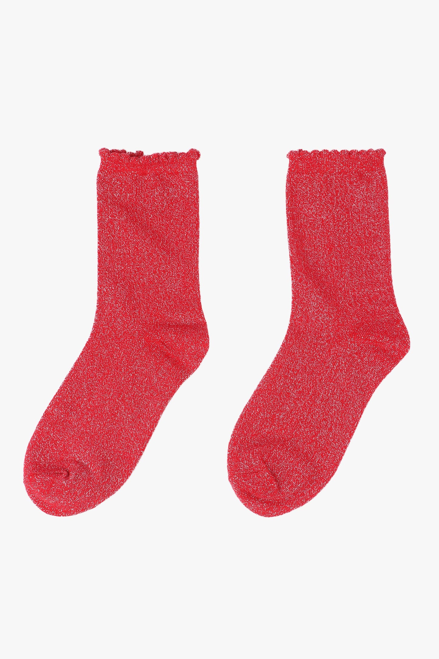 Bright Red All Over Glitter Socks with Scalloped Cuff