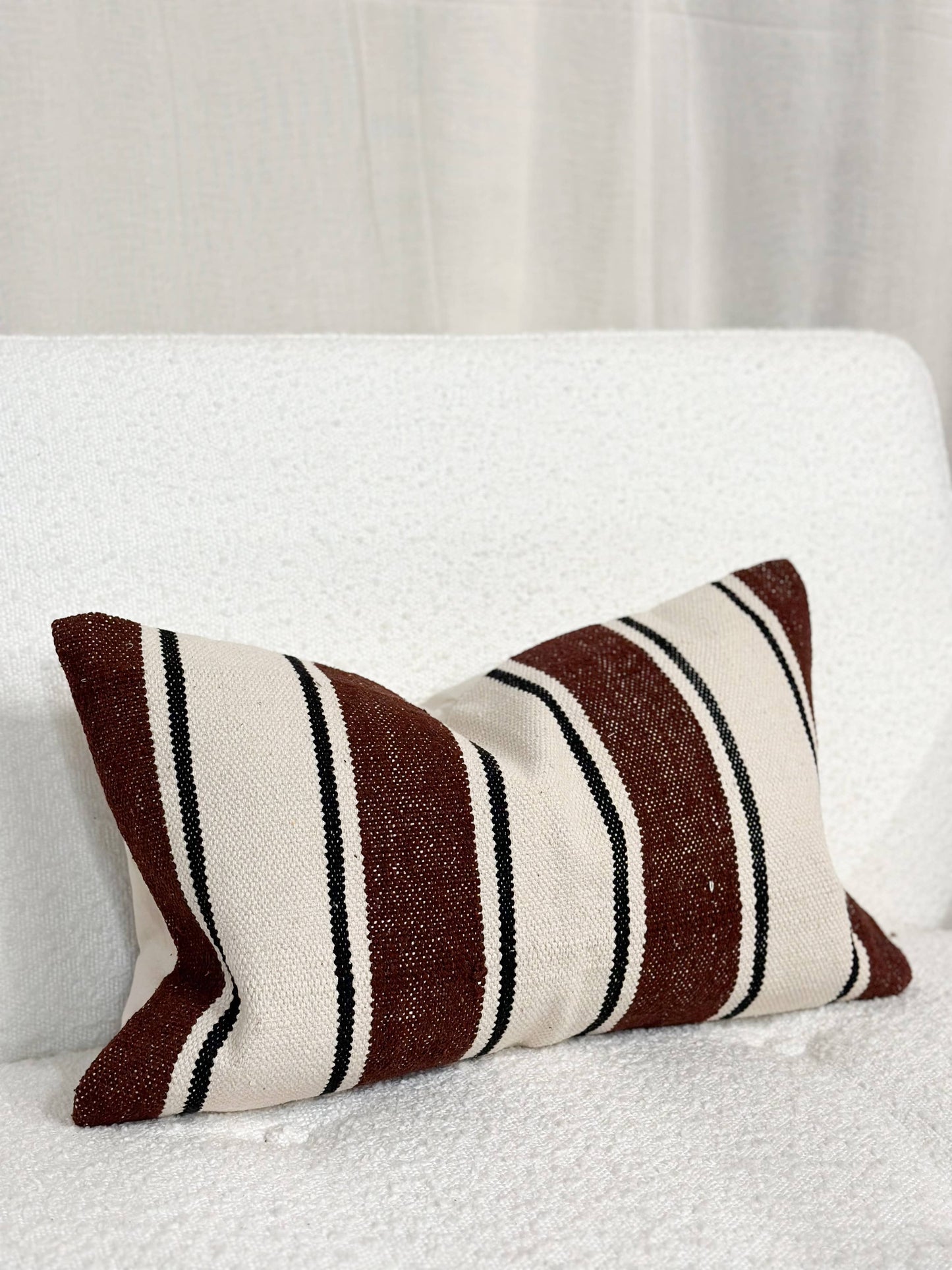 India Luxe Cotton Cushion Cover 50x30 - Plum, Cream & Black Stripe