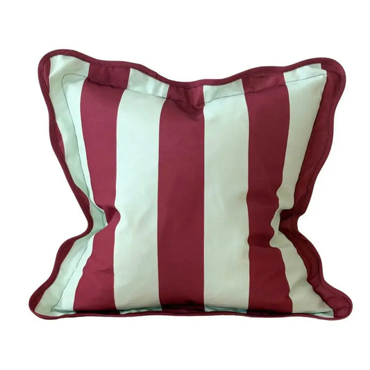 Outdoor Burgundy & Mint Scalloped Edge Cushion