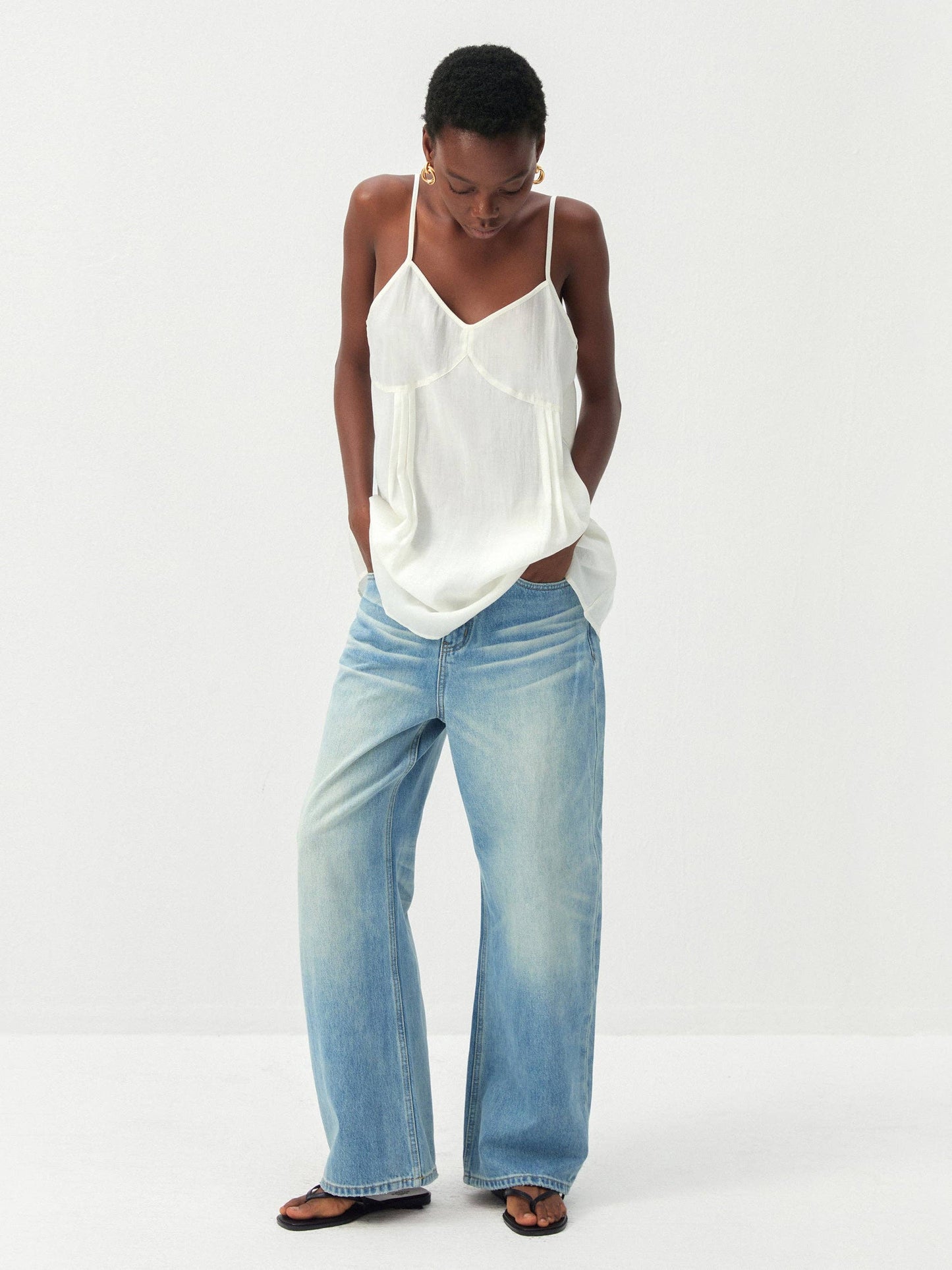Lyocell-Blend V-Neck Pleated Camisole