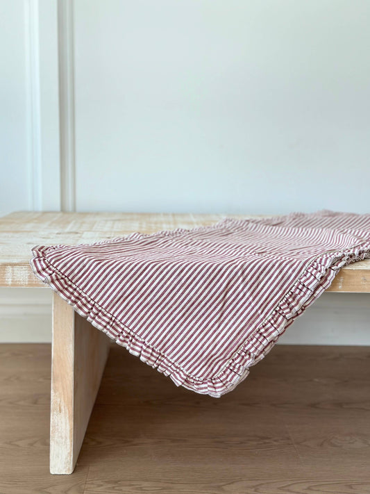Red Stripe Ruffled Table Runner