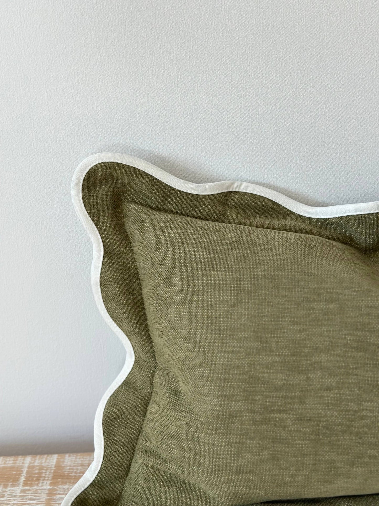 Chloe Olive Scalloped Edge Cushion 50x30