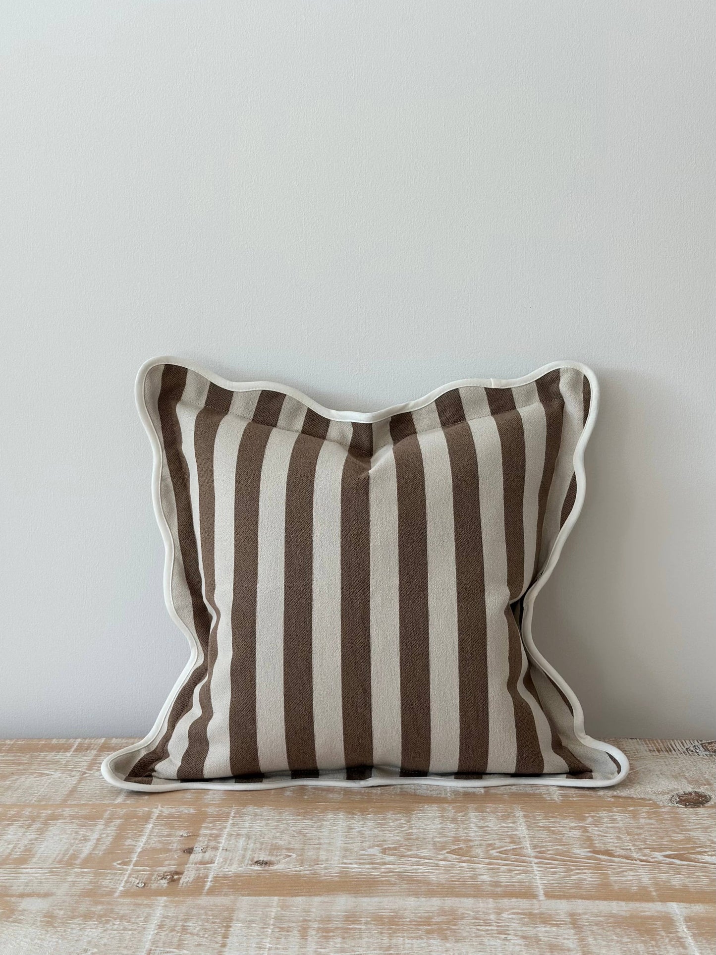 Chloe Brown Stripe Scalloped Edge Cushion