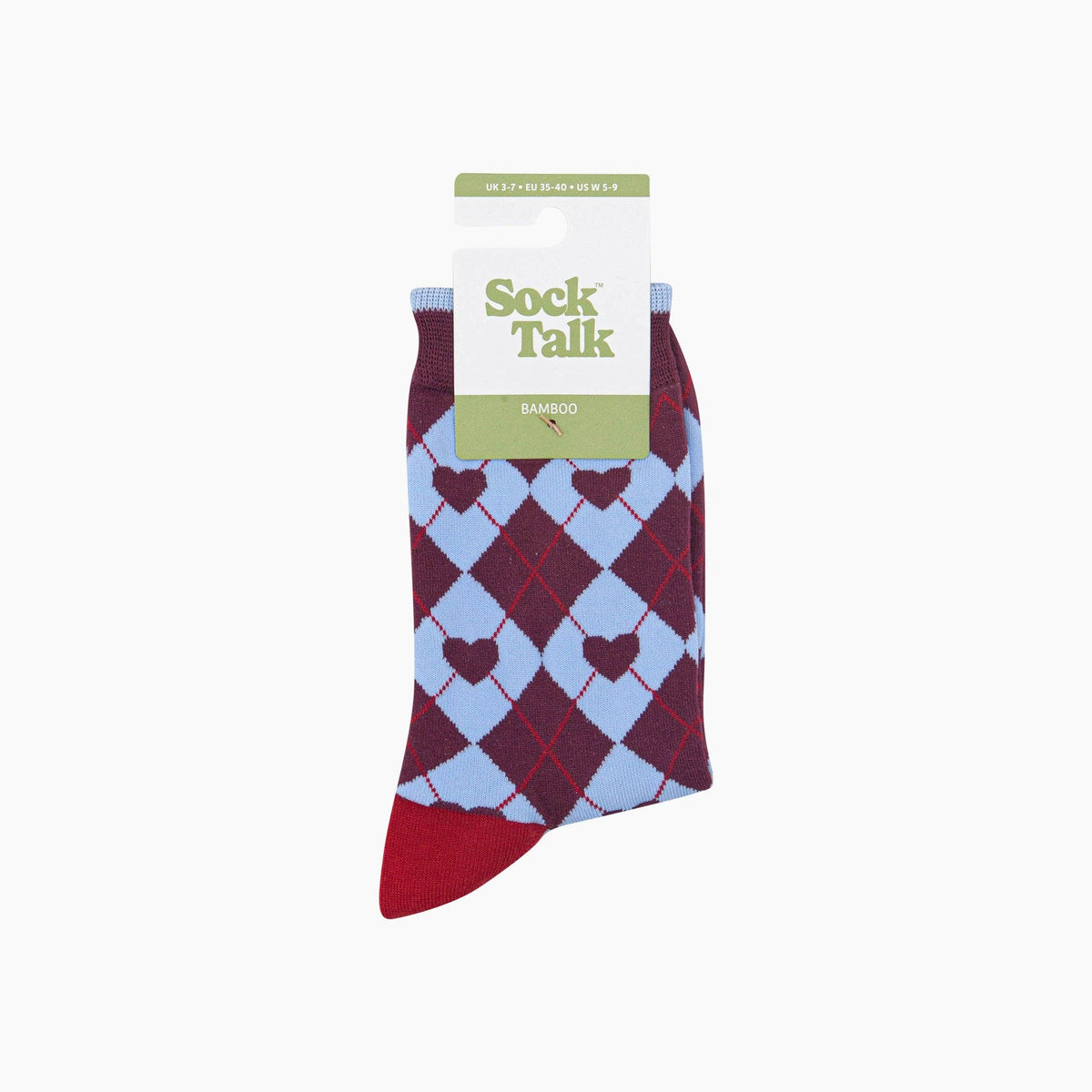 Heart Argyle Women's Bamboo Socks in Burgundy/Blue