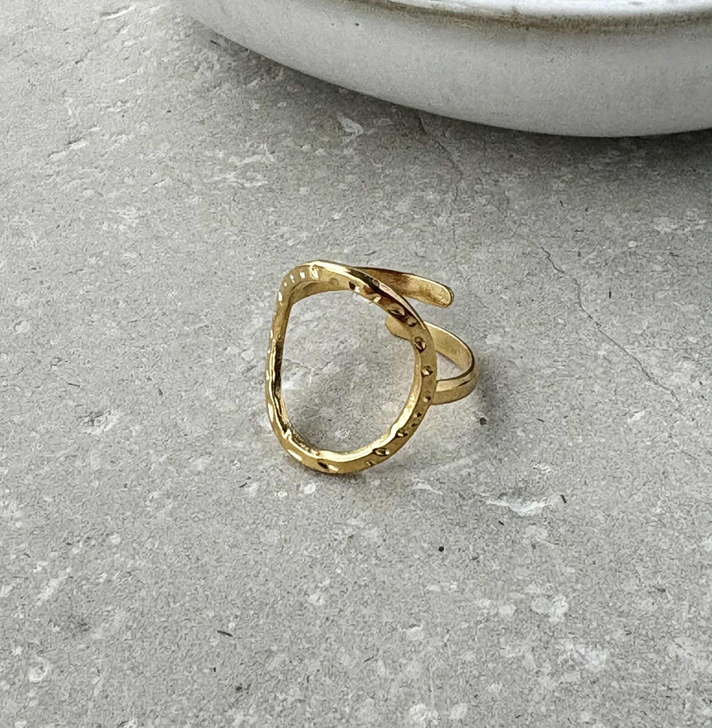 Tarnish Resistant Dimpled Circle Open Ring