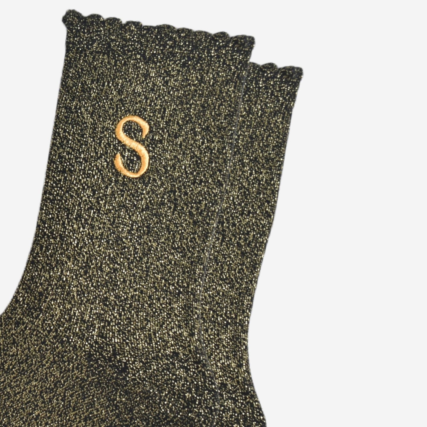 Women's Glitter Socks - Black/Gold, Initial "S"