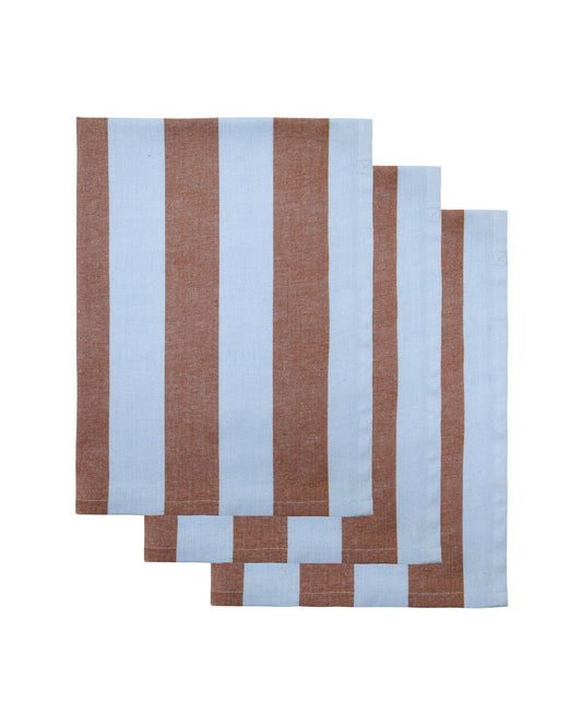 Set of 3, Light blue, Brown Tea Towels