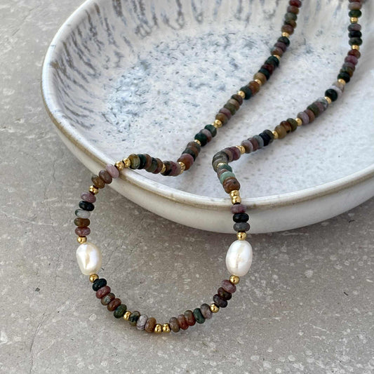 Purple And Green Earthy Toned Beaded Necklace
