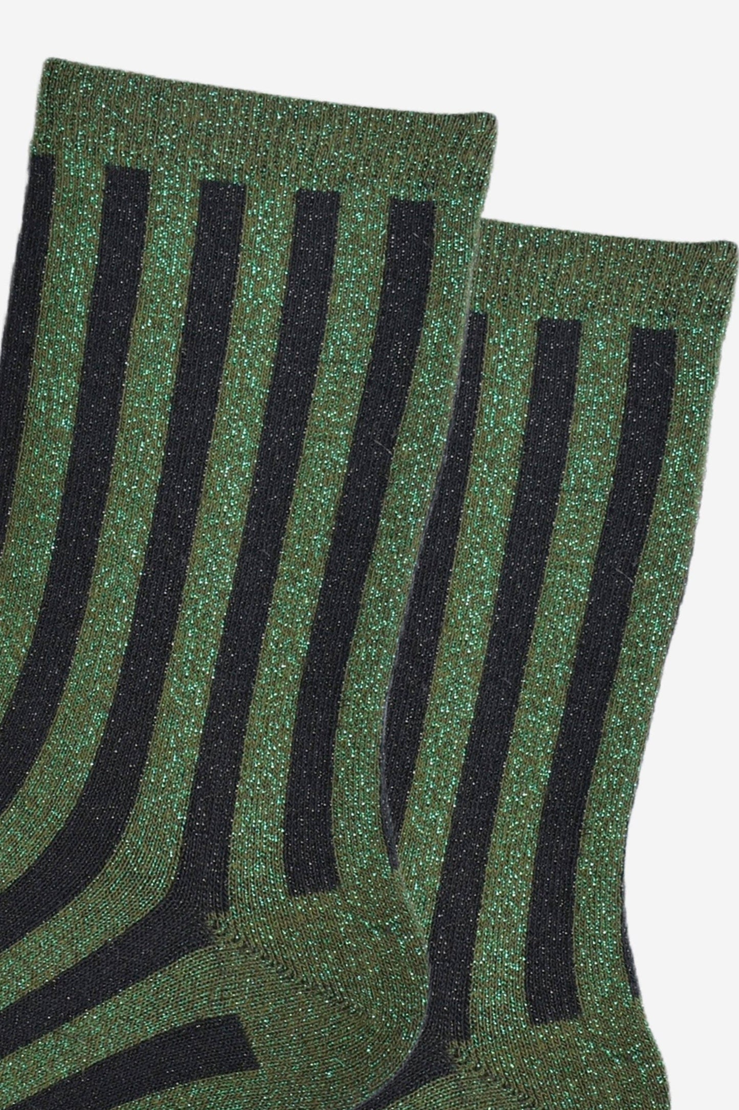 Women's Glitter Socks - Khaki/Black, Vertical Stripe