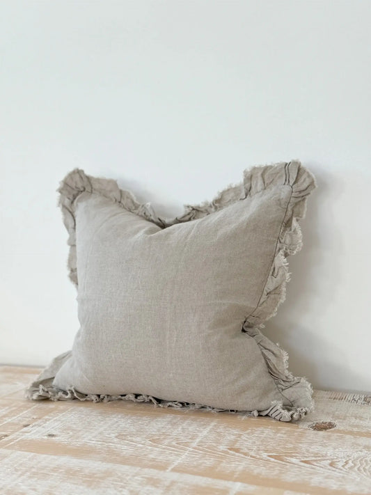 Extra large Ruffled Linen Cushion – Natural