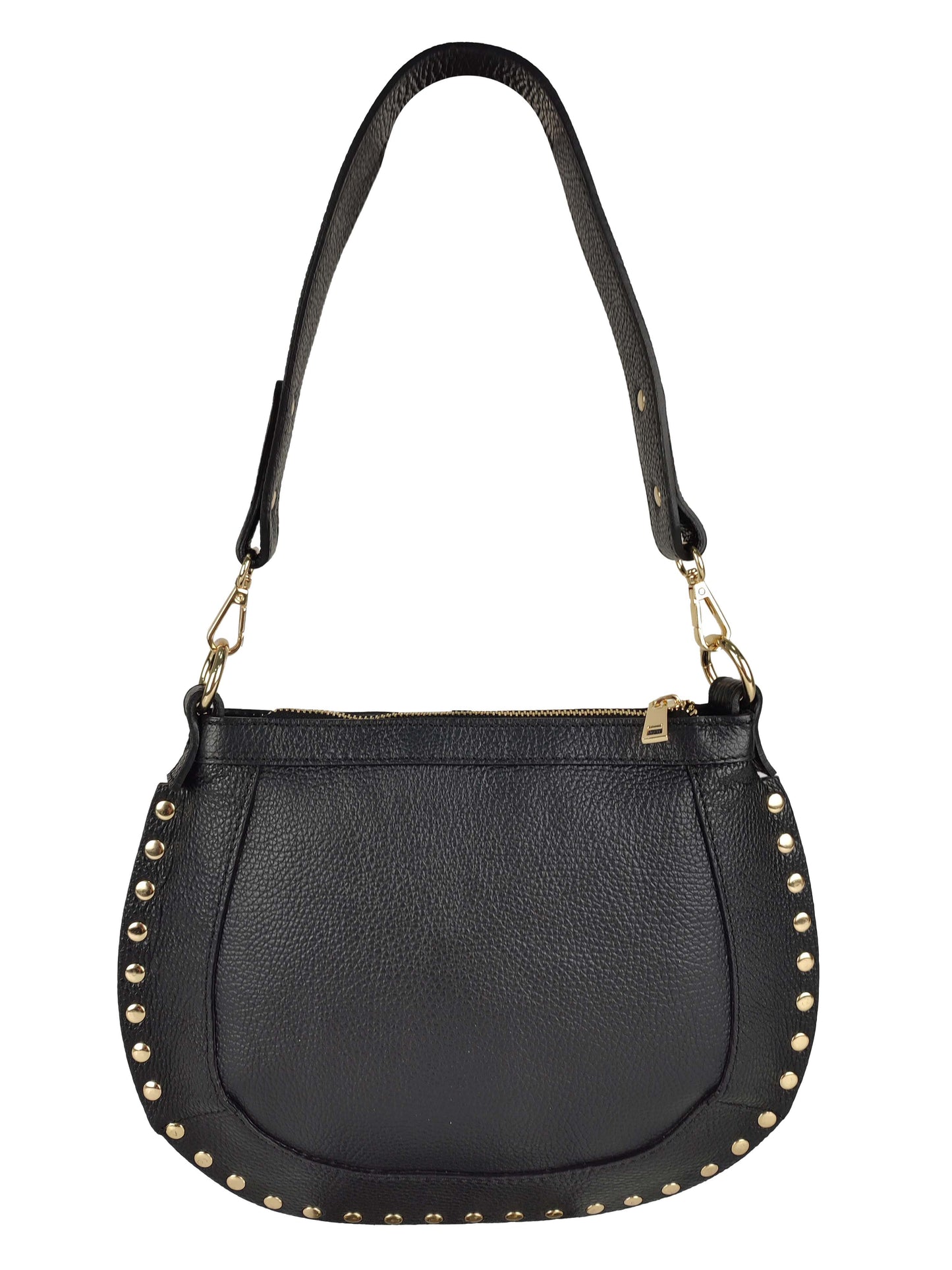 Leather shoulder bag with studs