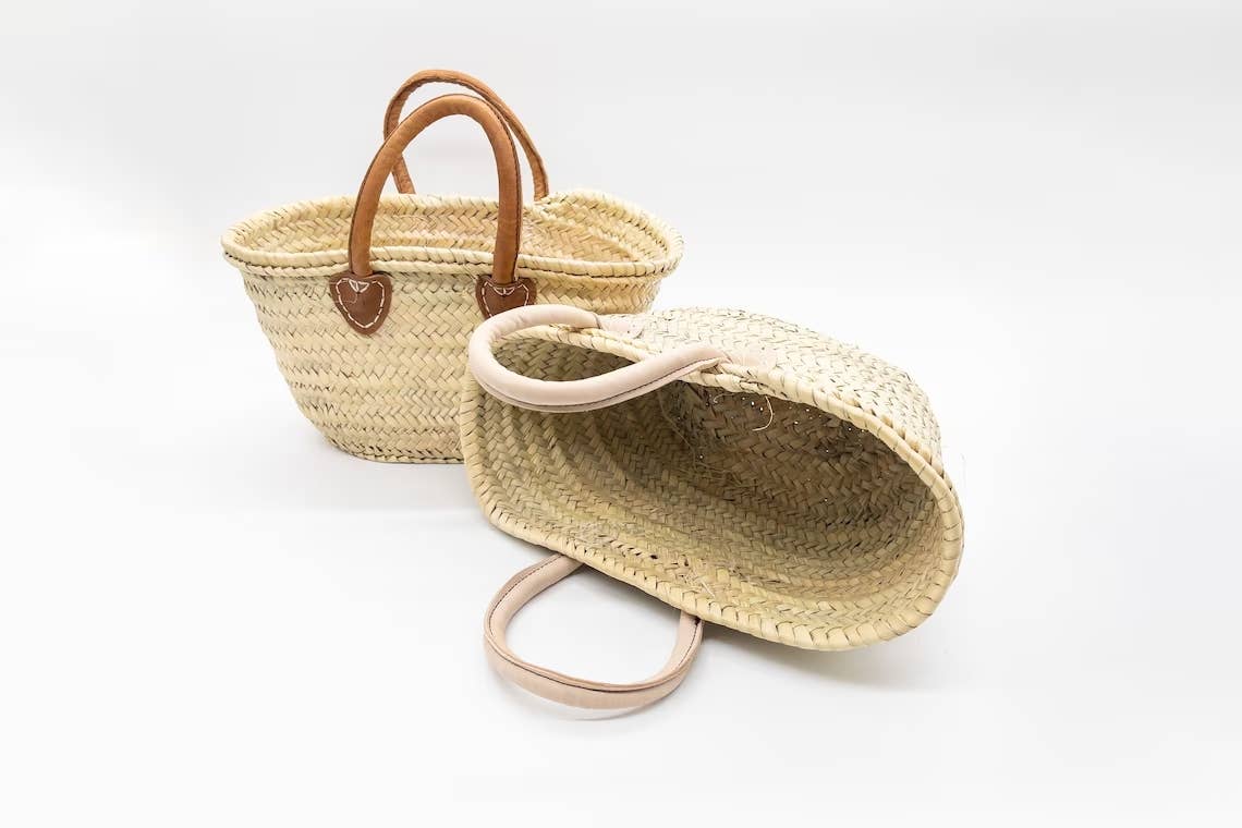 Mini Straw Bags Leather | Beach bag | small straw tote bag