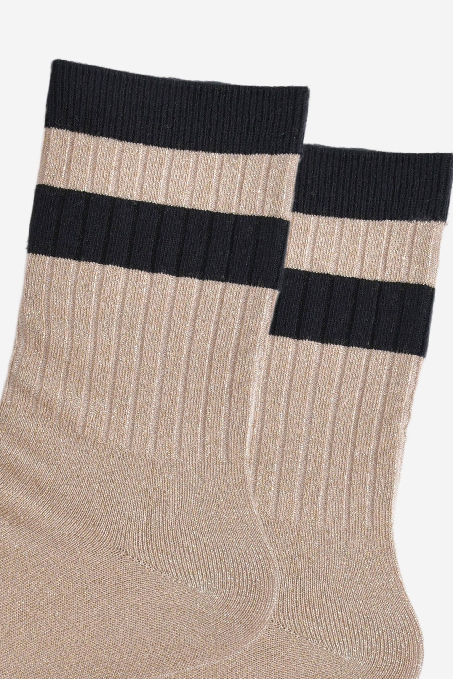 Women's Glitter Socks - Gold/Black, Stripe Cuff