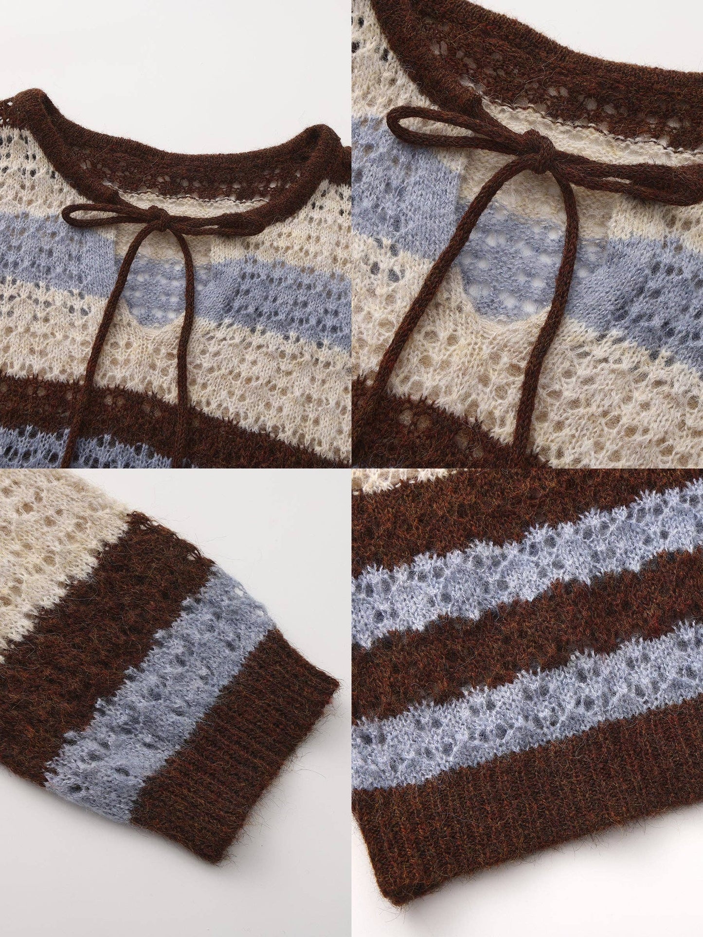 Striped Colour-Block Open-Knit Sweater
