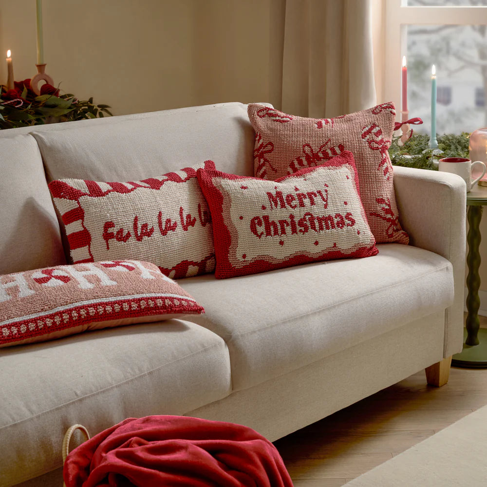 Candy Merry Christmas Tufted Cushion Red/White