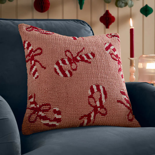 Candy Canes Tufted Cushion Pink/Red