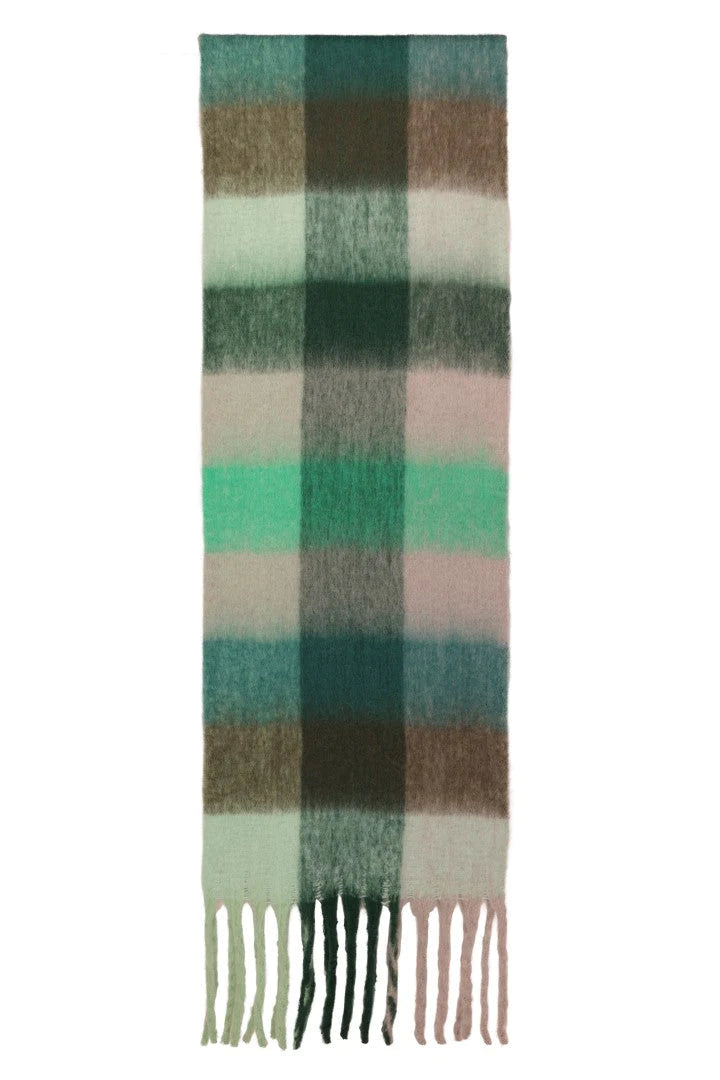 Cashmere and Silk Blend Check Scarf in Green
