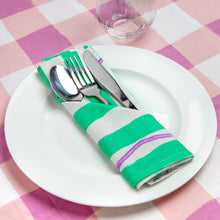 Load image into Gallery viewer, Pink &amp; Green Striped Cotton Napkins - 4 Pack
