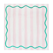 Load image into Gallery viewer, Pink &amp; Green Striped Cotton Napkins - 4 Pack

