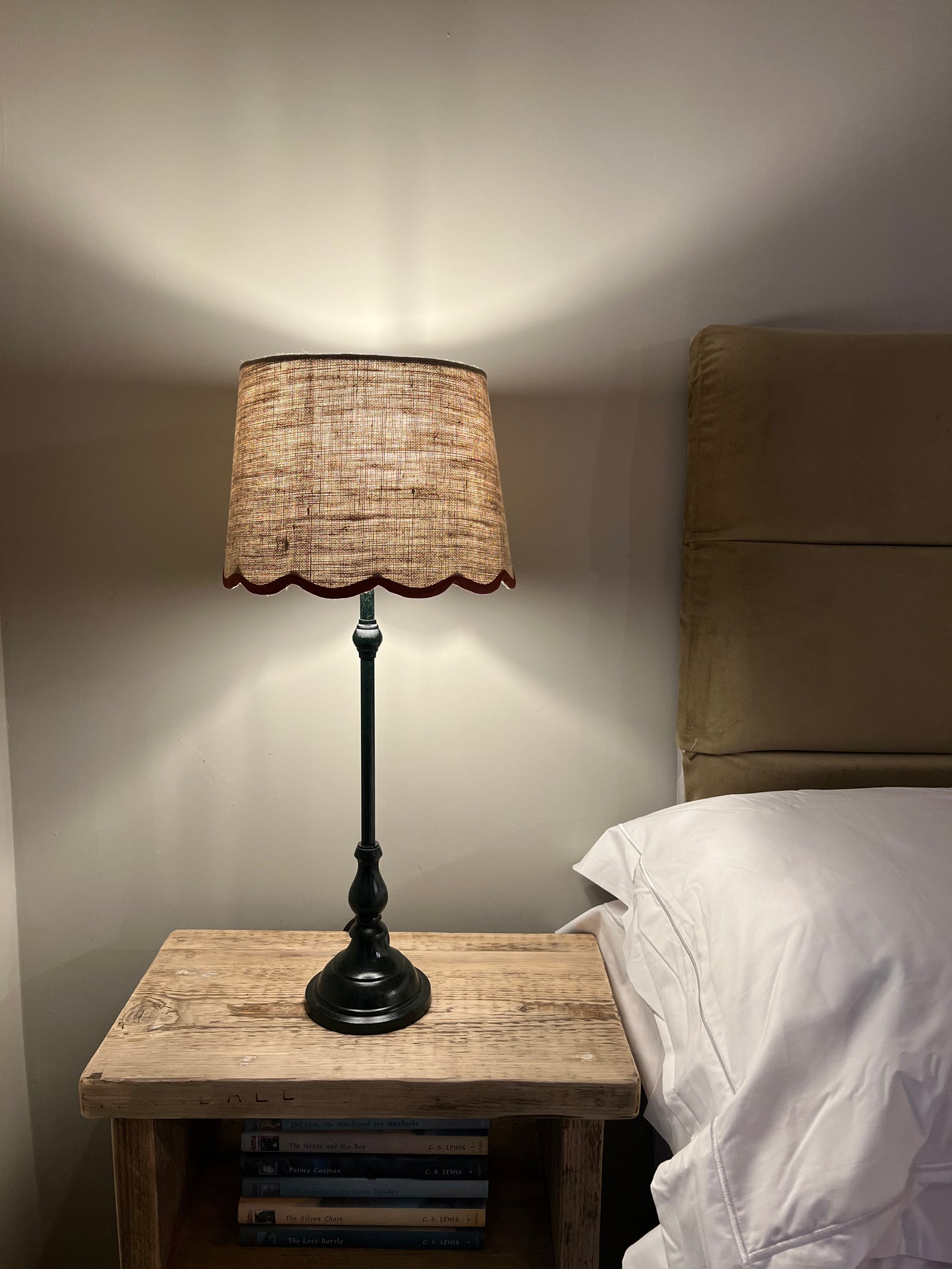 Table Lamp with Red Scallop Linen Shade