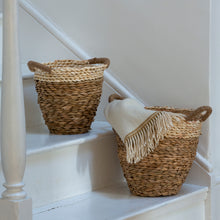 Load image into Gallery viewer, Straw and Corn Basket with thick natural stripe Set of 2
