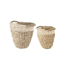 Load image into Gallery viewer, Straw and Corn Basket with thick natural stripe Set of 2
