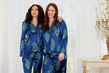 Load image into Gallery viewer, Womens Satin Traditional Pyjamas Navy Peacock Feather
