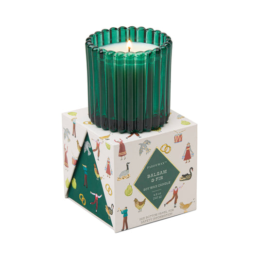 Christmas Ribbed Glass Candle - Green - Balsam Fir