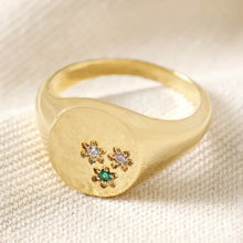 Load image into Gallery viewer, Multicoloured Crystal Daisy Signet Ring in Gold
