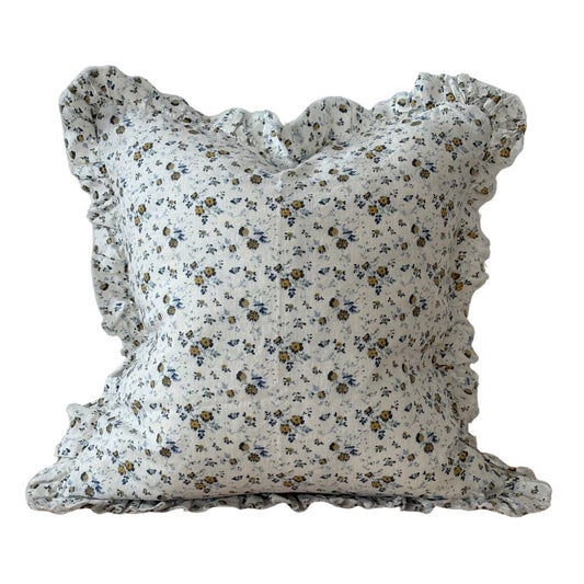 Blue Ditsy Floral Ruffle Cushion