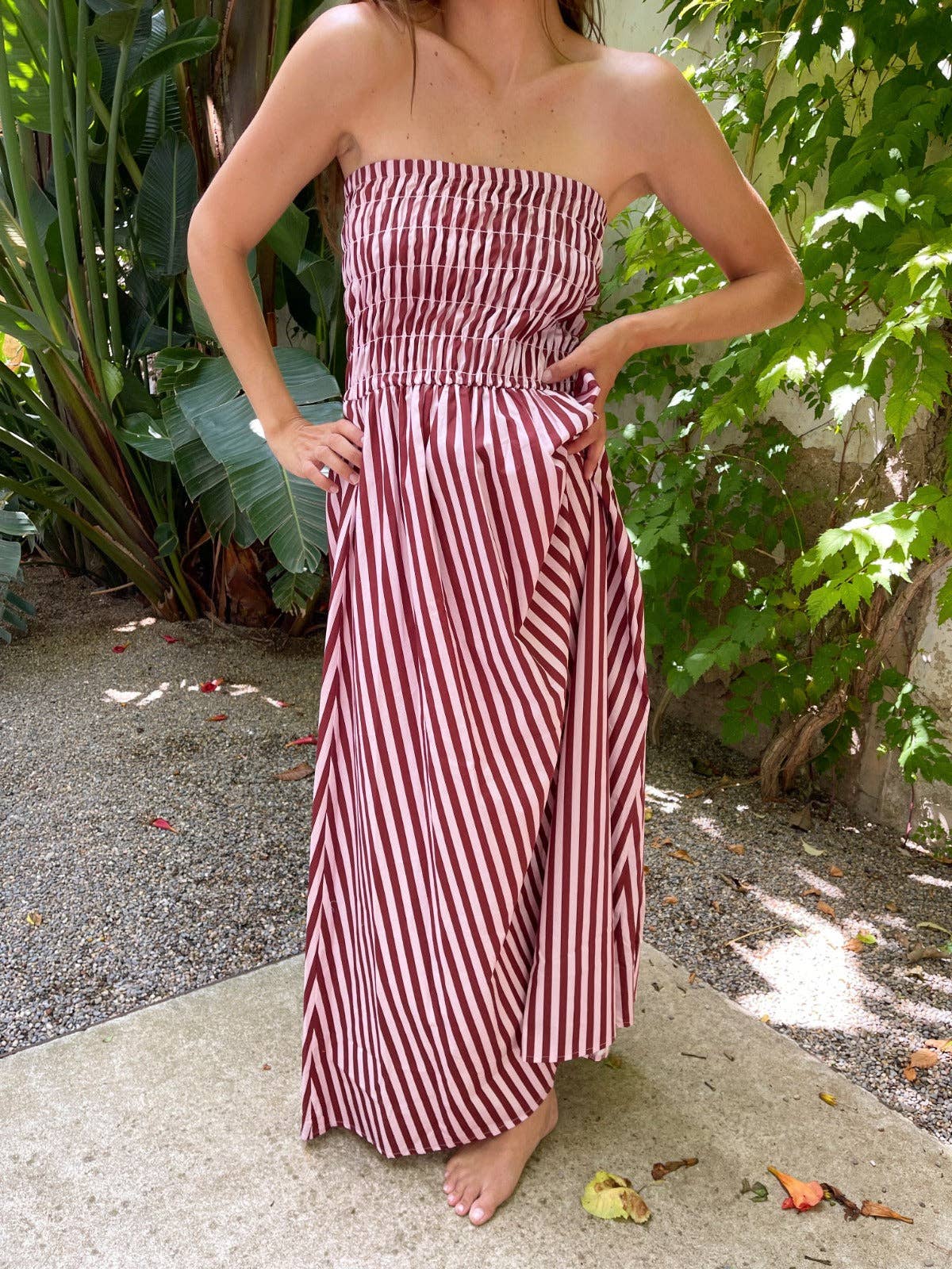 Emily Dress Pink and Brown Stripes