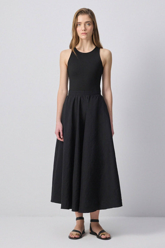 Cupro Look Maxi A-line Skirt with Pockets