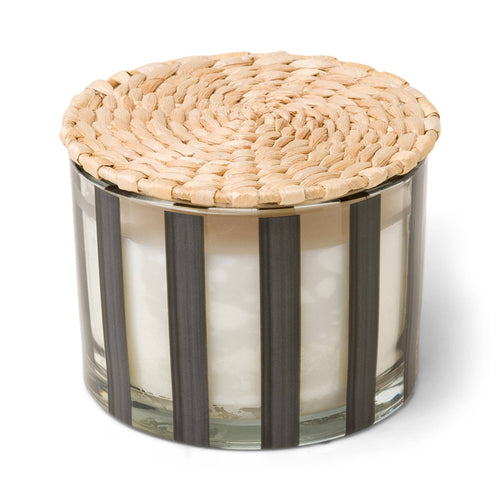 Al Fresco Striped Glass Candle (340g) - Black - Palo Santo & Sage - MarramTrading.com