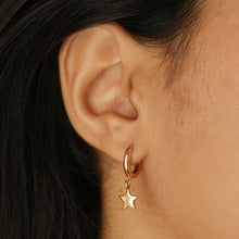 Load image into Gallery viewer, Antiqued Effect Star Charm Huggie Hoop Earrings
