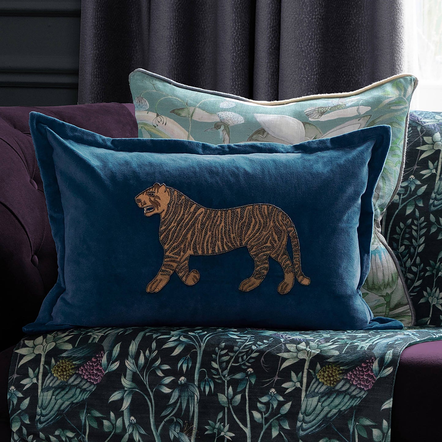 Durga Embroidered Cushion Bluebell