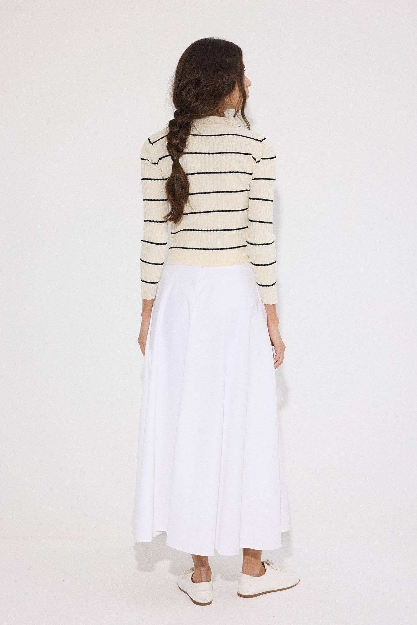 Polo Collar Striped Knit Sweater