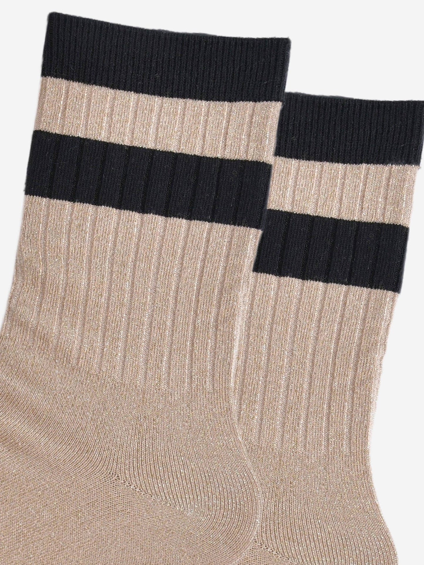 Women's Glitter Socks - Gold/Black, Stripe Cuff