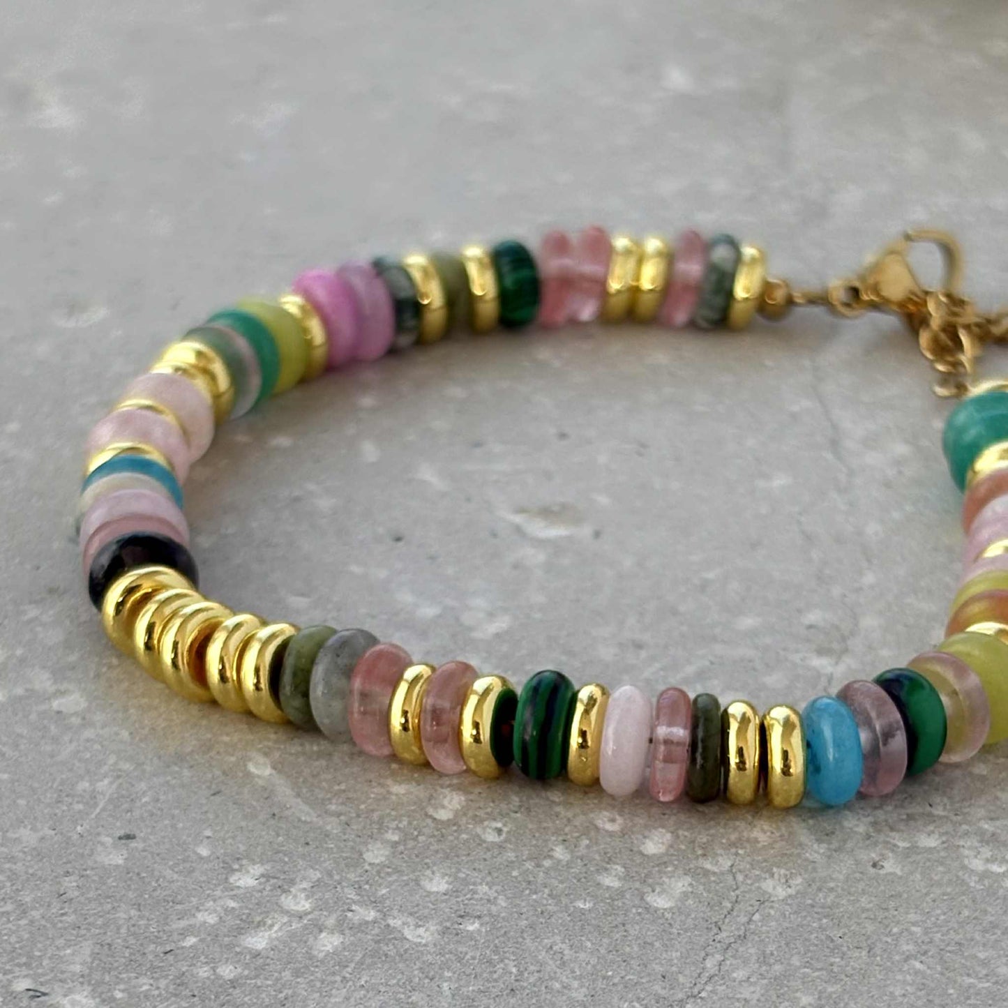 Tarnish Resistant Stone And Gold Beaded Bracelet